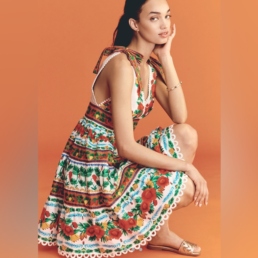 NWT- Farm Rio x Anthropologie V-neck Tiered Mini Dress size:M